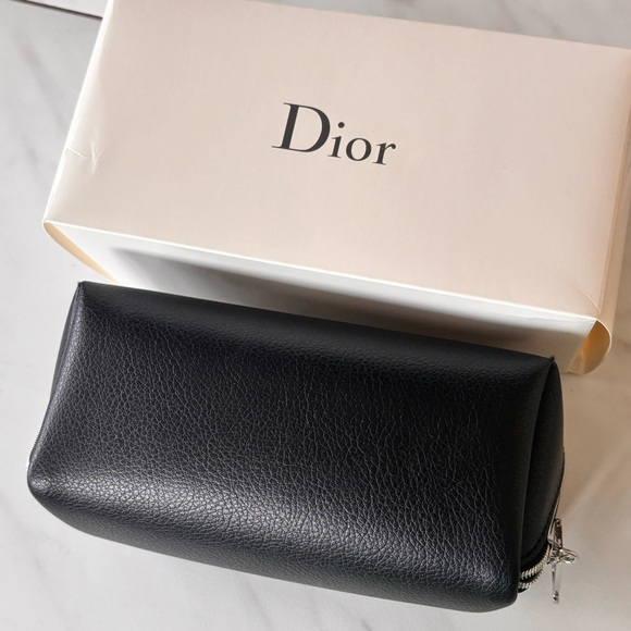 DIOR Black Faux Leather Cosmetic Pouch Makeup Bag Case Embossed Logo New - Picture 9 of 14